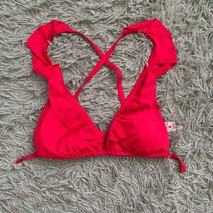 Shade & Shore Red Ruffled Bikini Top